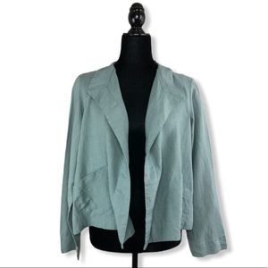 Eileen Fisher Linen Drape Front Dusty Teal Lightweight Crop Jacket Petite Small